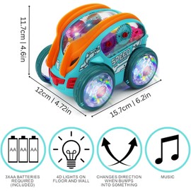 xinrongda Dynamic Gear Powered Car for 3 year old Kids, Car Toys for 2 Year Old Boy, Light Up Toys Transparent Electric Bump and Go Toy Cars with Flashing Lights and Music Gifts
