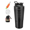 Shaker de Proteína HomeChi 700ml Acero Inoxidable Negro con Compartimento