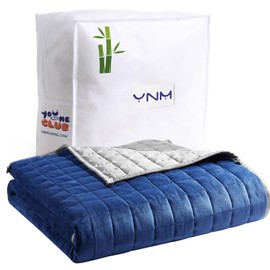 YnM Exclusive Weighted Blanket, Cooling Bamboo & Cozy Velvet, Smallest Compartments with Glass Beads, Ideal for One Person of 140lbs on Twin or Full Bed (48x72 Inches, 15 Pounds, Blue Grey)
