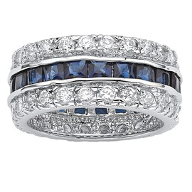 PalmBeach Silvertone Princess Cut Blue Cubic Zirconia Simulated Bridal Eternity Ring Sizes 6-10 Size 10