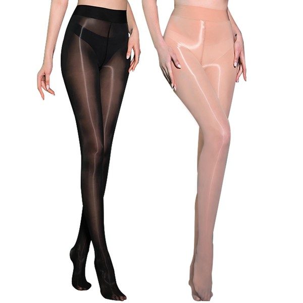 ibonas Shiny Oil Pantyhose Footed - 2 Pack Ultra Shiny