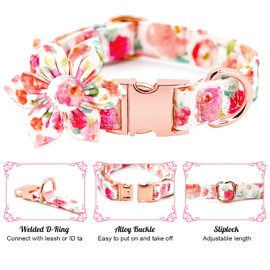 Tunkoo Dog Collar Elegant Floral Bow Tie Unique Style Super Soft Comfy Adjustable Cotton Collar with Premium Metal Buckle, for Puppy and Cat Small Medium Large Pet Supplies（Gouache，Flower, L）
