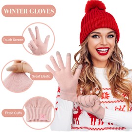 FZ FANTASTIC ZONE Womens Winter Warm Touch Screen Gloves Chenille Elastic Cuffs Knit Gloves for Women Cold Weather Gifts