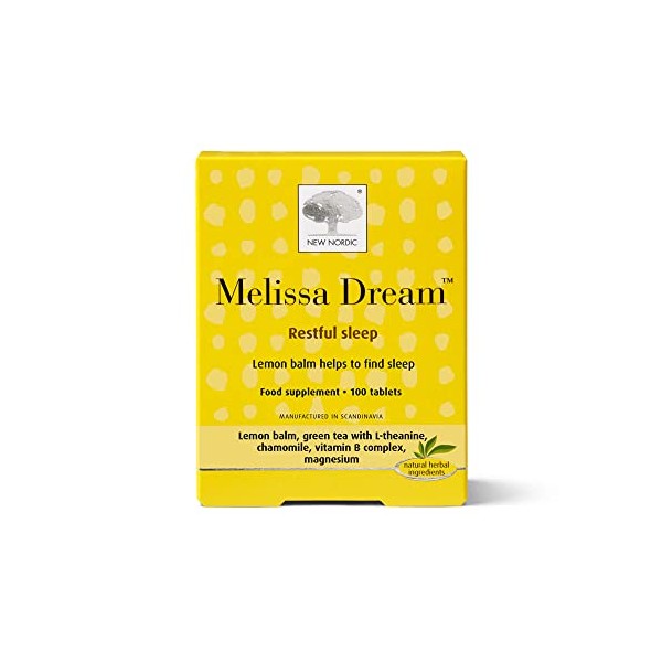 New Nordic Melissa Dream Herbal Sleeping Tablets 100 Pack - Natural Insomnia Relief - Natural Sleep Aid Tablets - Vegan Herbal Sleeping Tablets For Adults
