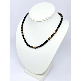 TreasureBay Handmade Mens Tigers Eye Onyx Beaded Necklace Chain Natural Gemstones Healing Crystal Jewellery (Brown Tiger's Eye)