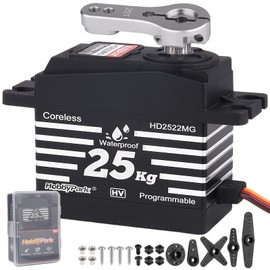 HobbyPark Waterproof RC Servo High Torque Coreless Motor Metal Gear RC Digital Servo Parts for 1/8 1/10 RC Crawler SCX10 TRX4 RC Truck RC Car Buggy RC Basher Control Angle 90°-180° (25kg Torque)