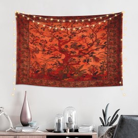 Hulnulnu Tapestry Orange Tree of Life Wall Hanging Psychedelic Tapestries Indian Wall Decor Ceiling Wall Art for Cafes Business Bedroom Decor