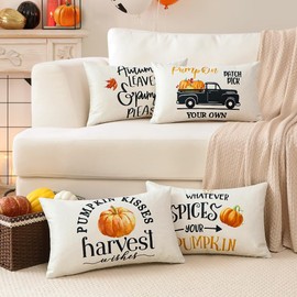 Artscope Pack of 4 Cushion Covers Autumn Theme Cushion Cover Pumpkin Decorative Cushion Cover Thanksgiving Day Throw Cushion Couch Cushion Drop Cushion for Sofa Car Bedroom (30 x 50 cm, Pumpkin C)