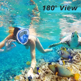 ECBUY Full Face 180° View with Anti-Fog and Anti-Leak Technology-Cutting-Edge Design Compatible Snorkel Mask- Panoramic Full Face Design See More (Black, Small/Medium)