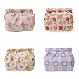 Kopida 4pcs Colorful Flower Print Mini Makeup Bag for Purse, Waterproof Travel Pouch for Lipstick Headphones, multi