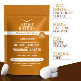 Viter Energy 40mg Caffeine Mints - Sugar Free, B Vitamins, Vegan, Boosts Fast Energized Alert Focus, Caffeinated Nootropic Supplement Pills (Chocolate Mint Flavor, 8oz, Bulk Bag)