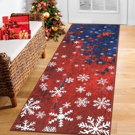 CAROMIO Christmas Hallway Runner Rug Holiday Decorative Xmas Snowflake Area Rug, Washable Stain Resistant Non-Slip Floor Cover Modern Abstract Entrance Carpet for Laundry Kitchen, 2' x 8'