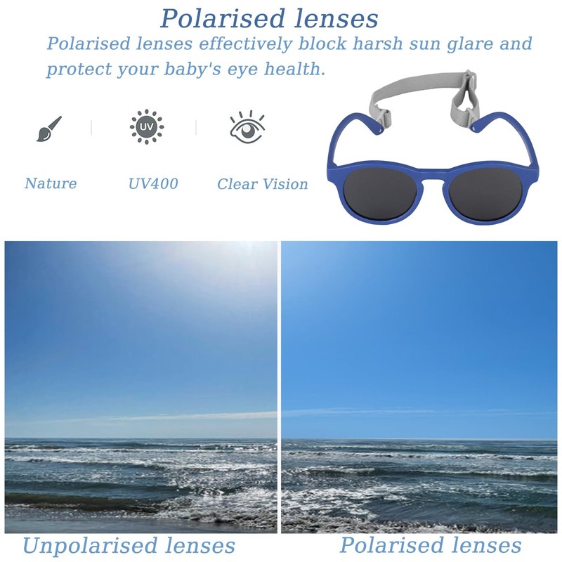 Ccomage Durable Polarized Baby Sunglasses with Strap Toddler Sunglasses for