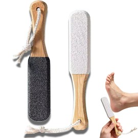 2 Pack Pedicure Callus Remover with Pumice Stone and Wooden Handle - Foot File for Gentle Removal of Dry Skin, Calluses, Cracked Heels and Corns