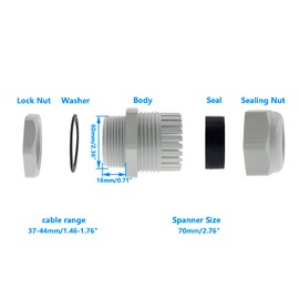 2 Inch NPT Strain Relief Nylon Cord Grip,SAFYY 5 PCS Waterproof Cable Glands Adjustable Wire Cord Grip Connector,Junction case Connector IP68,CE ROHS Listed,Cable Range 37-44,White