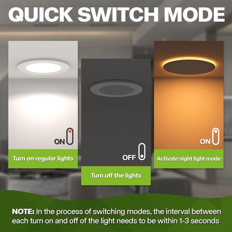 12 Pack Recessed Lighting 4 Inch with Night Light, 4