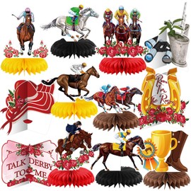 Yuntau 12 Pcs Derby Party Table Decorations Horse Racing Sign Decor Derby Party Paper Honeycomb Centerpieces 3D for Equestrian Horse Racing Supplies