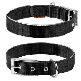 COLLAR Nylon Reflective Dog Adjustable Dog with Metal Buckle - Heavy Duty Small Medium Large Dogs Puppy - Red Blue Black Safety Plus (L 18" - 22" Neck, Black)