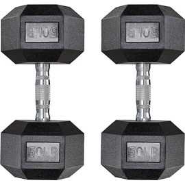 LIFERUN Dumbbells Rubber Coated Cast Iron Hex Black Dumbbell 50lb Free Weights Dumbbell Set of 2