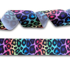 5 Yards (4.5 metres) Leopard Animal Print Gradient Rainbow Grosgrain Ribbon 38mm Wide, Ideal for Craft Projects, Cakes, Scrapbooking etc.