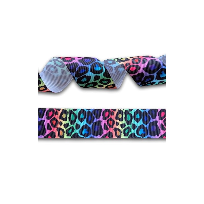 5 Yards (4.5 metres) Leopard Animal Print Gradient Rainbow Grosgrain
