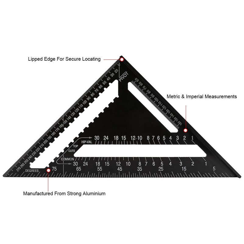 45 Degree Aluminum Alloy Angle Ruler, 12 Inch Aluminum Alloy