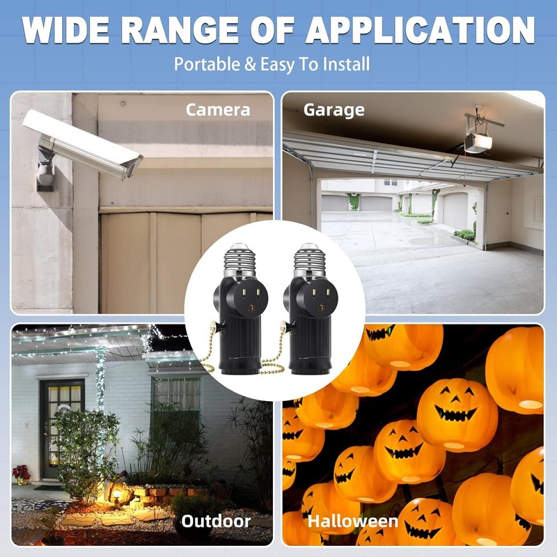 (3 Pack) Light Socket to Plug Adapter, Both Sides Support