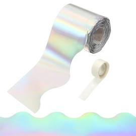 PATIKIL Bulletin Board Borders, 65.6ft Laser Silver Border for Bulletin Board with Clear Sticky Dots Scalloped Trim for Office Party Classroom Decorations