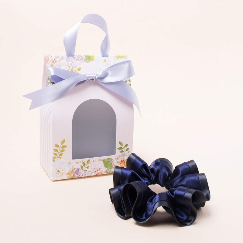 EILY ILY [Floral Gift Box] Bi-color Satin Scrunchie (Royal Navy)