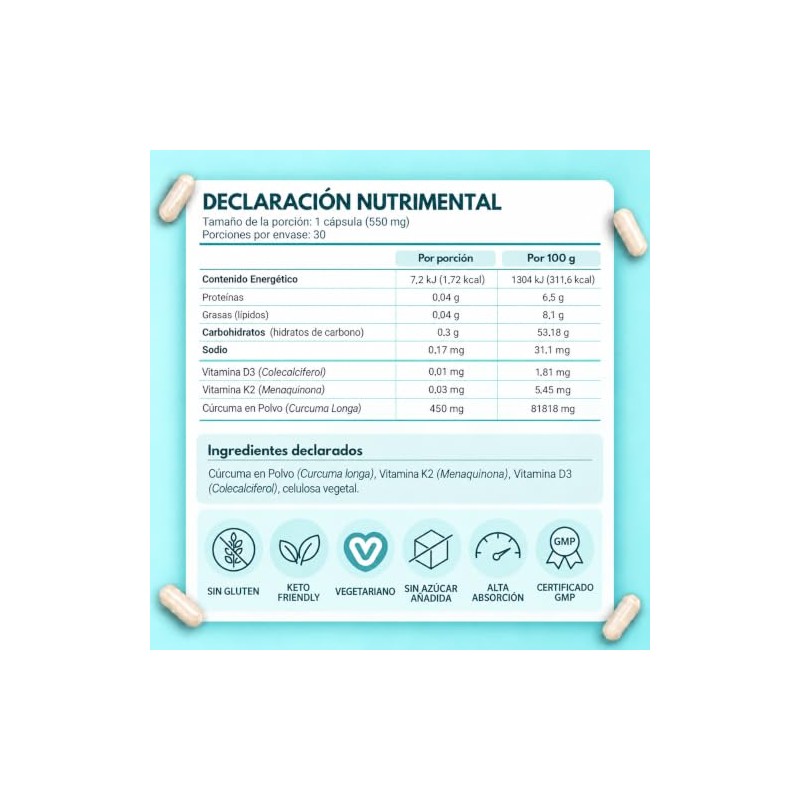 Vitamina D3 K2 30 Cápsulas de 550mg | Combinación Óptima