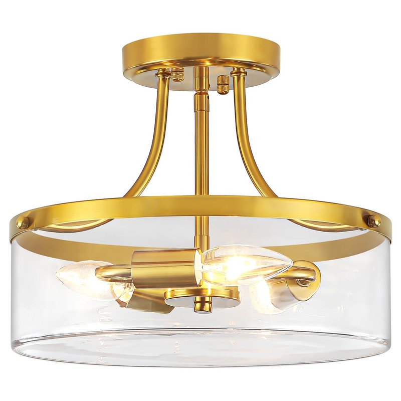 11.81" Brushed Gold Semi Flush Mount Ceiling Light Modern Glass