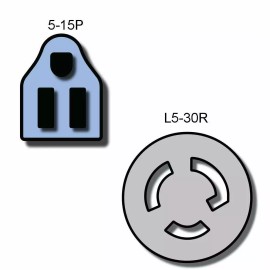 Iron Box NEMA 5-15P to L5-30R Plug Adapter -  15A, 125V, 14 AWG - Iron Box # IBX-5505 - 6 ft