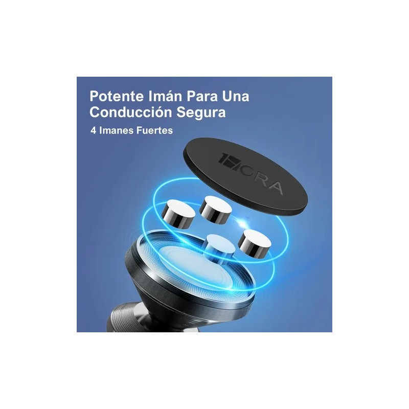 Soporte Magnético Universal para Auto Negro 1HORA,Compatible iPhoneSamsungMotorolaAndroid,Incluye Placa,Se Fija
