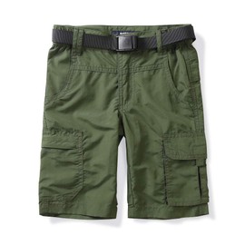 Aeslech Boy's Quick Dry Elastic Waist Cargo Shorts Outdoor Hiking Camping Fishing Summer Shorts Army Green Tag 180-12-13 Years