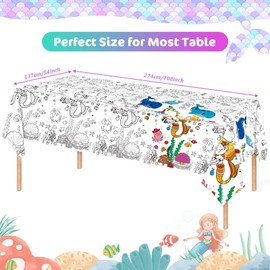 Mermaid Coloring Poster,Coloring Tablecloth for Kids Birthday Crafts Gift Doodle Art,Rectangle Coloring Paper Table Cover Graffiti Style Table Runner for Kids Birthday Party Favors Supplies Craf