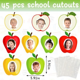 45 PCS Back to School Cut-Outs Decoration, Apples Bulletin Board Decor First Day of School Paper Cut Outs Wall Decal Bulletin with Glue Points for Classroom Chalkboard Craft Supplies