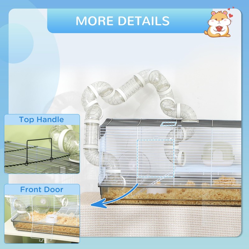 PawHut Hamster Cage, 2 Levels Gerbil Cage, Small Animal Cage