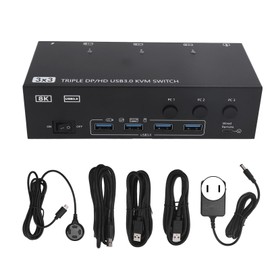 DisplayPort HD USB3.0 KVM Switch 8K At 60Hz 4K At 144Hz KVM Switcher for 3 Computers Share 3 Displays 4 USB Device