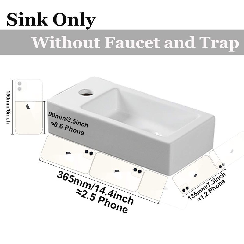 Wall Hung Basin Sink Small Cloakroom Basin Rectangle Ceramic Wash