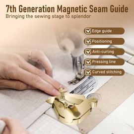 Magnetic Seam Guide for Sewing Machine, Magnetic Sewing Guide with Clips Latest Upgrade Multifunctional Hemmer Guide Universal Sewing Machine Accessories Stainless Steel Gold