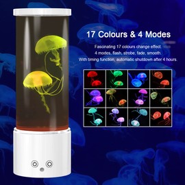 Jellyfish Lamp, KIKILIVE LED Jellyfish Tank Table Lamp with 17 Color Changing, Remote Control, Dimmable Night Light Table Lamp Gift for Kids, for Home Office Christmas Birthday Decoration