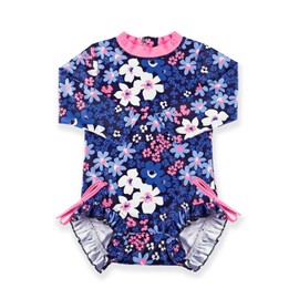 BesserBay Baby Girls' Cute Rash Guard One-Piece UPF 50+ Long Sleeve Swimsuits 0-36 Months, Purple Floral