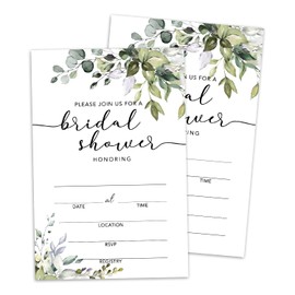 Set of 25 Bridal Shower Eucalyptus Invitations with Envelopes, Greenery Invites for Bridal Shower, Wedding Party Invitations, Fill in Style Invites Cards -004