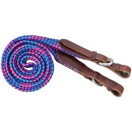 Tough 1 5 Foot Flat Braided Pony Reins Purple/Turq/Pink