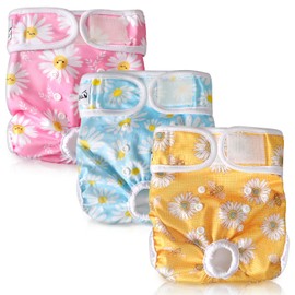 SlowTon Washable Dog Diapers Female - 3 Pack No Leak Reusable Doggie Puppy Diaper with Adjustable Buttons, Comfortable Female Dog Diapers for Heat Cycle Period Small Medium Large Dogs (S)