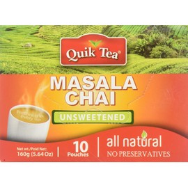 Quik Tea All Natural Masala Chai Latte Unsweetened Mix Made from Assam Teas All Natural No Preservatives 10 Pouches (160 g / 5.64 oz)