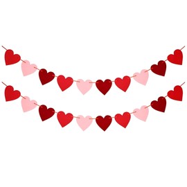 2 Pack Valentines Day Decorations - Heart Valentines Garland - Valentines Day Backdrop Banner Valentine's Day Accessories Party Favors for Door Wall Classroom School Home-Valentines Day Decor 3 Color