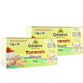 GEISHA Turmeric Ginger Tea - 2 Pack (50 Tea Bags/Pouches) | Ceylon Tea | Immune Boost | Non GMO
