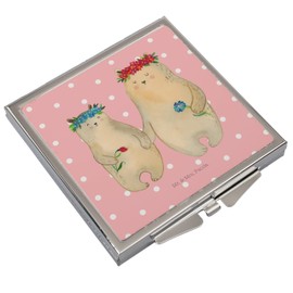 Mr. & Mrs. Panda Handtaschenspiegel quadratisch Bären mit Blumenkranz - Geschenk, Oma, beste Freundin, Familie, Schminkspiegel, Vorbild, schminken,