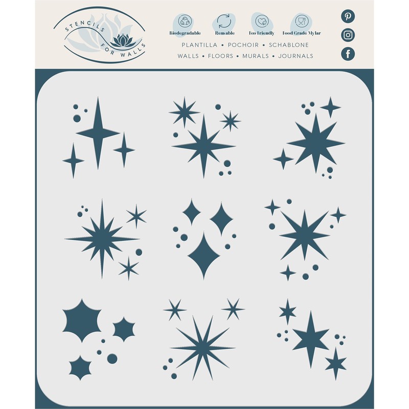 Sparkling Stars Stencil, 11.5 x 11.5 cm (S) - Shiny